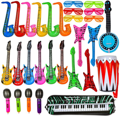 Inflatable Rock Star Toy Set - Musical Instrument Props for 80s Party Decor