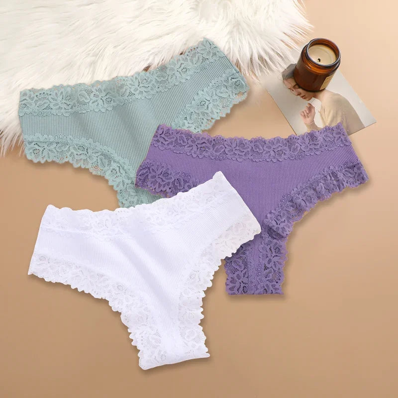 3-Pack Women's Cotton Patchwork Lace Briefs