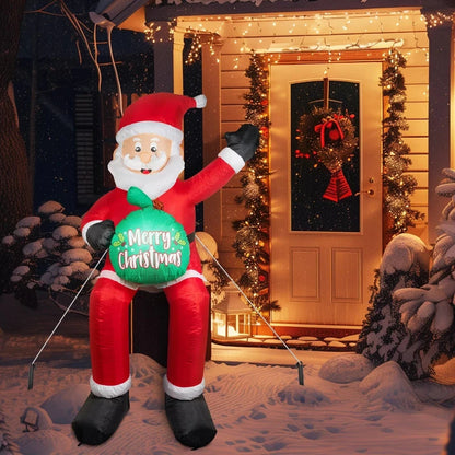 1.8M/5.9FT Inflatable Santa Claus Holding Gift Bag with LED Lights