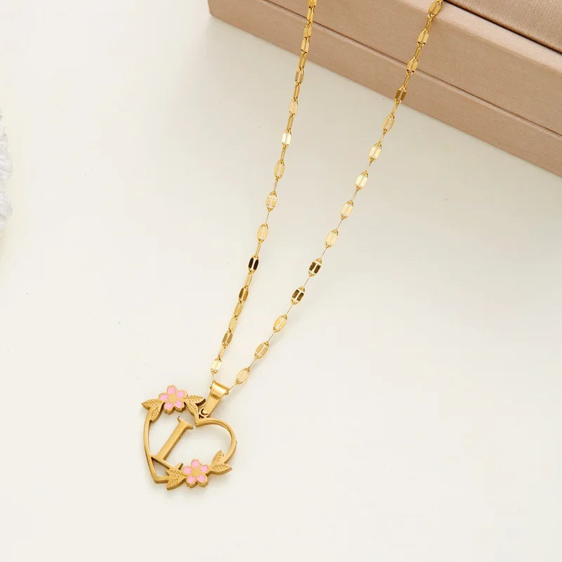Stainless Steel Love Heart A-Z Letter Necklace