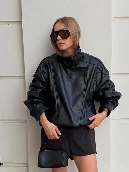 Women's Elegant High Street Asymmetric Button Zip-Up Jacket