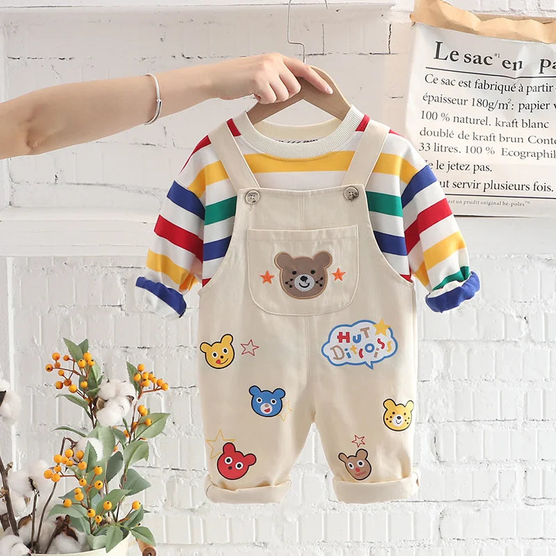 Half-sleeve Top and Overalls 2Pcs Set