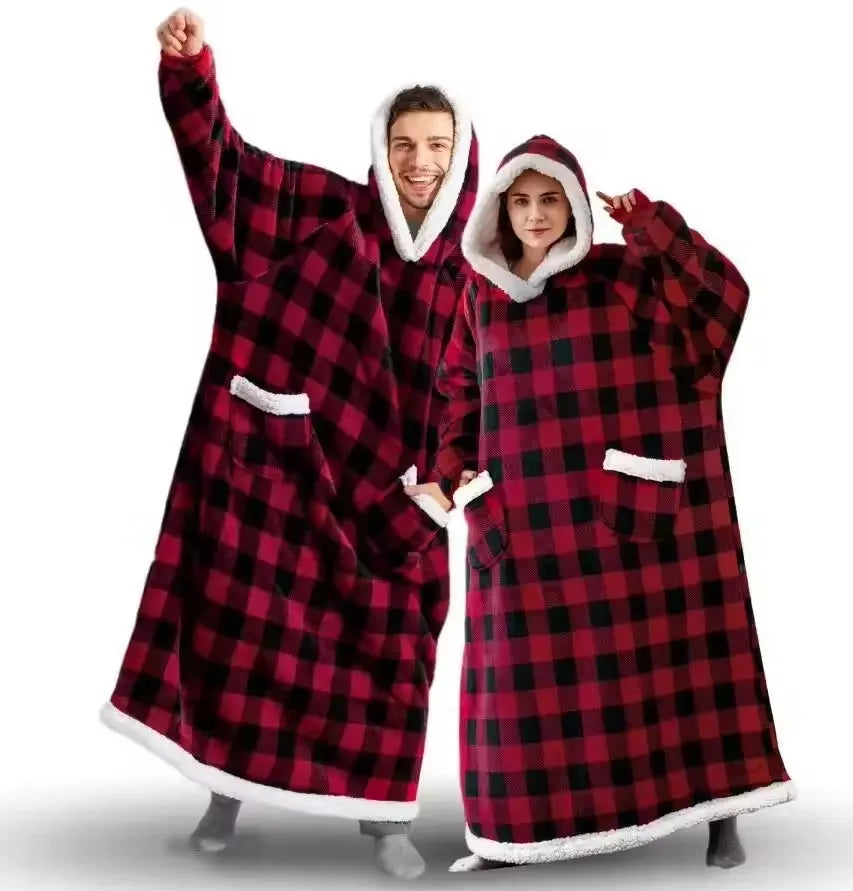 Hooded Super Long Flannel Blanket Pajamas with Sleeve