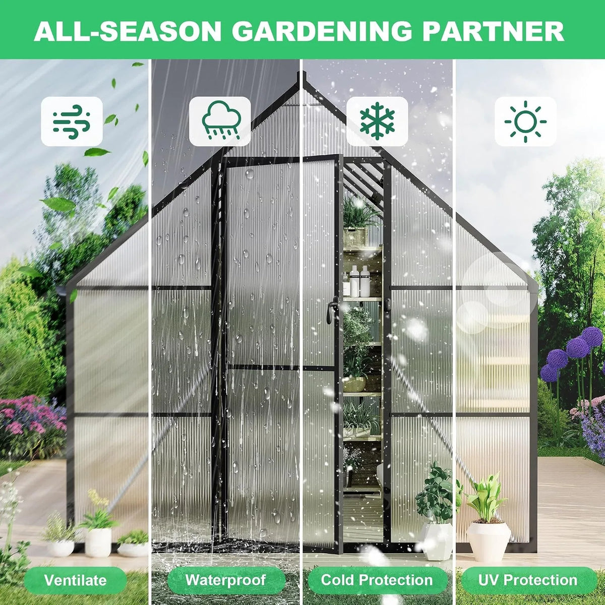 8x14 FT Heavy-Duty Walk-In Outdoor Greenhouse – Aluminum Frame & Polycarbonate Panels
