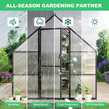 8x14 FT Heavy-Duty Walk-In Outdoor Greenhouse – Aluminum Frame & Polycarbonate Panels