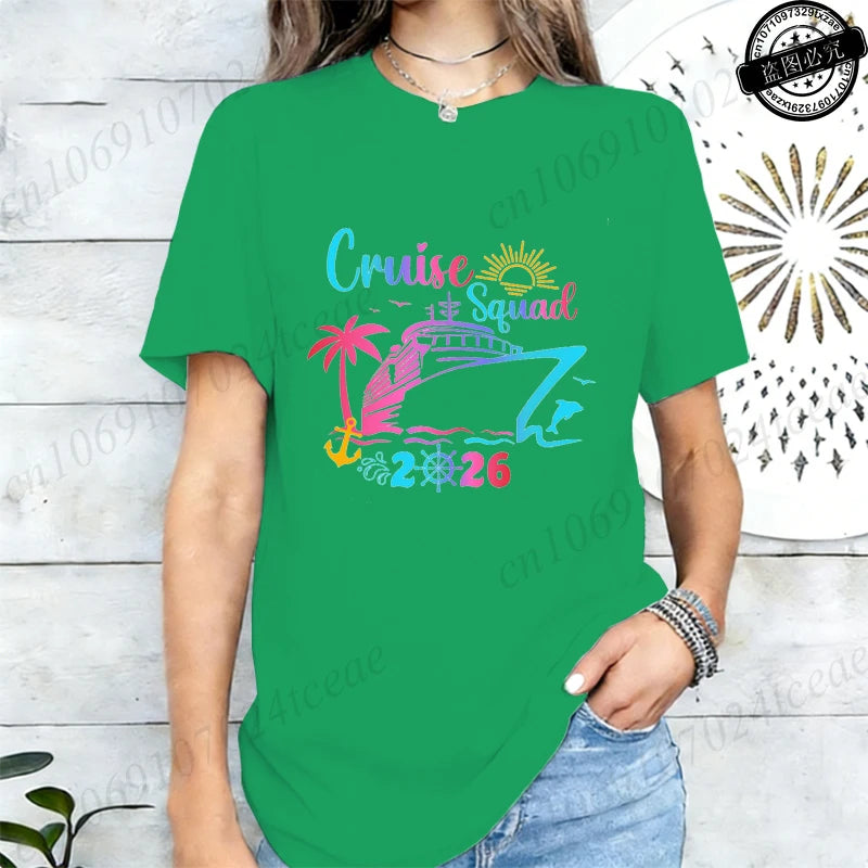 Women’s Cruise Squad 2026 Graphic T-Shirt – Casual Vacation Short Sleeve Tee