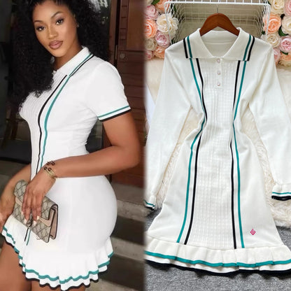 YuooMuoo Women's Knitted Ruffled Short-Sleeve Mini Party Dress