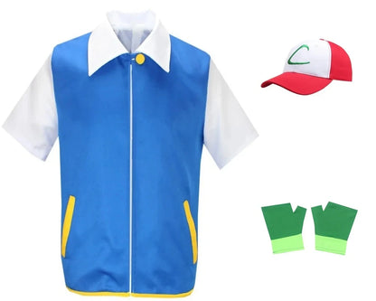 Ash Ketchum Cosplay Costume Set – Anime Trainer Outfit with Jacket, Cap & Gloves for Halloween & Cosplay Events