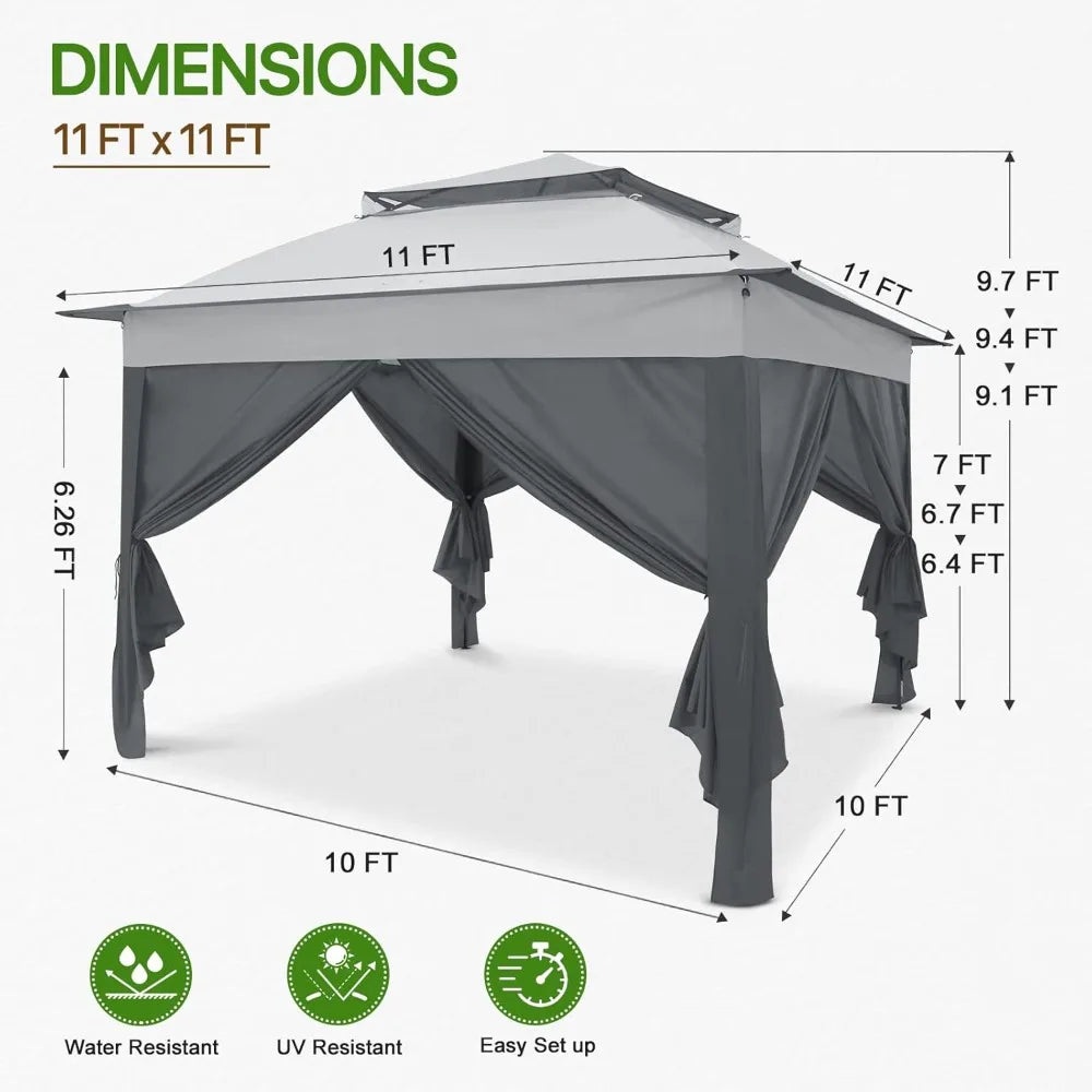 11x11 Pop-up Instant Gazebo Tent with 4 Sidewalls with Carry Bag Stakes and Ropes