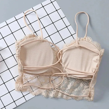 Women's Lace Sleeveless Padded Bralette Crop Top with Zipper Back