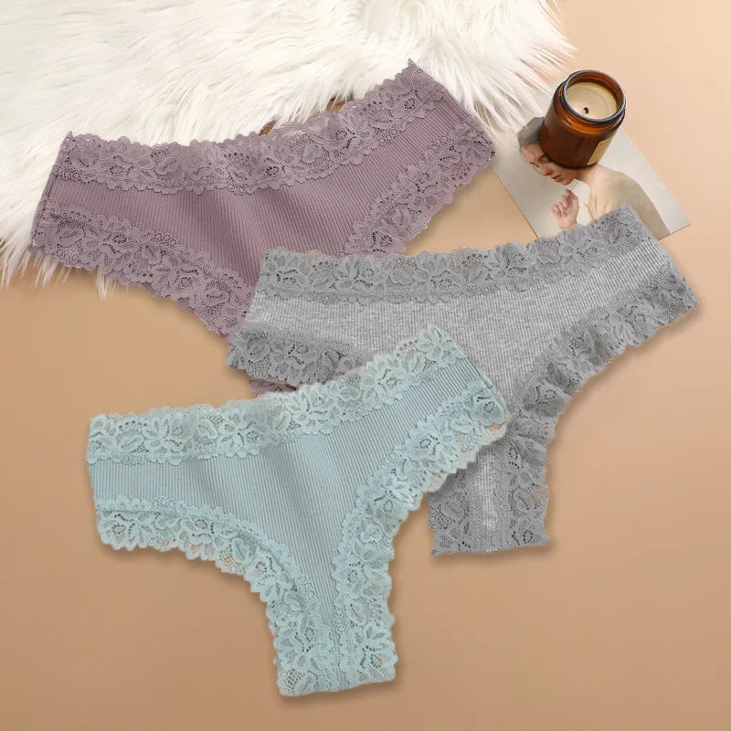 3-Pack Women's Cotton Patchwork Lace Briefs