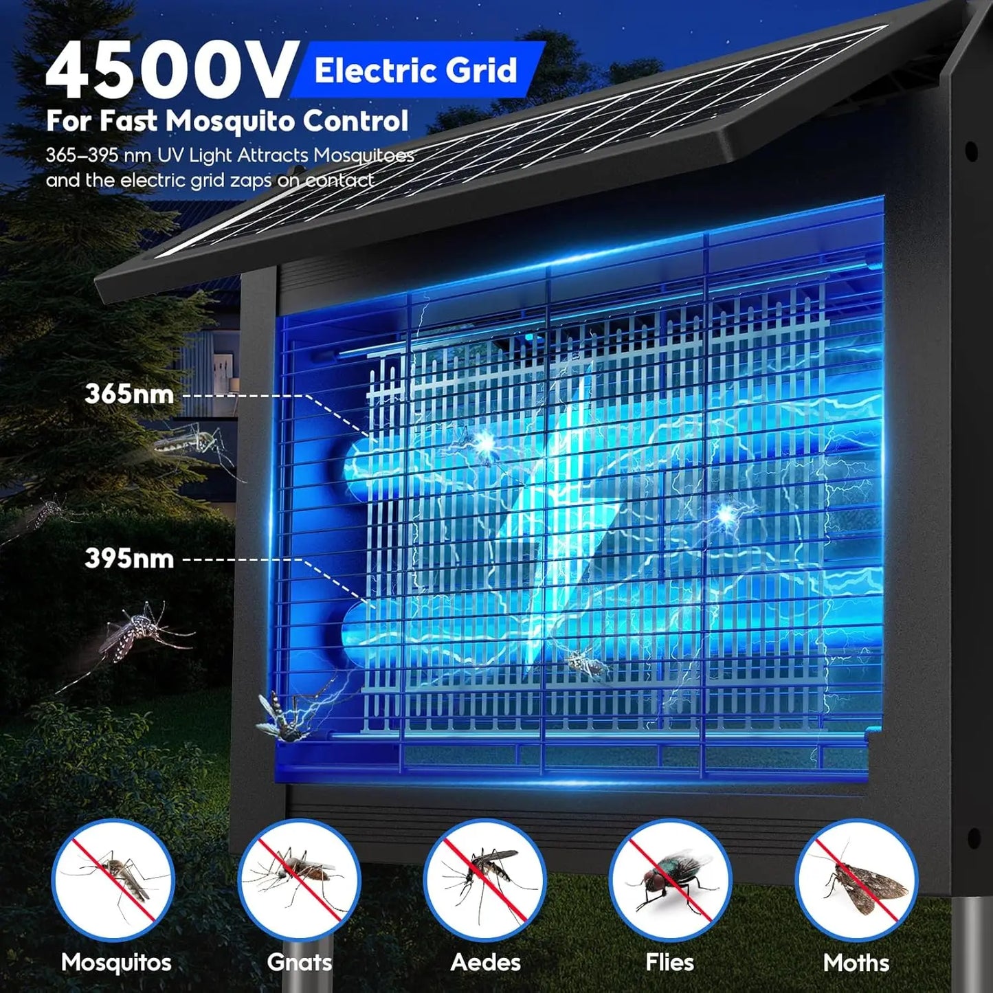Outdoor Solar Bug Zapper with Dual Solar Panels & USB Charging
