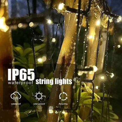 8 Modes Solar LED String Fairy Lights, Outdoor Waterproof Festoon Garland Lamps