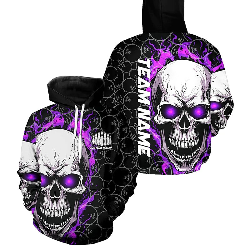 Men's Custom Name Skull Bowling Graphic Hoodie