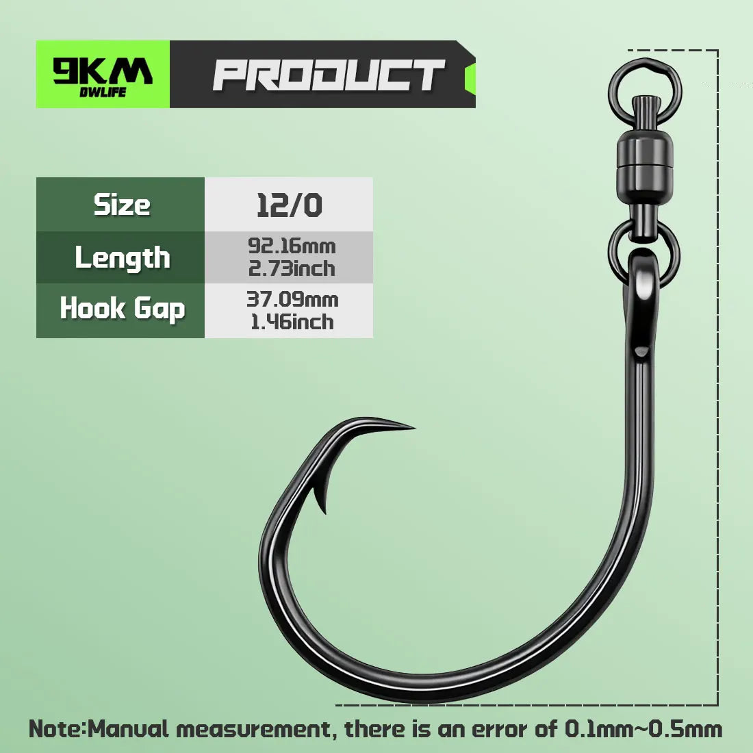 9KM Circle Hook with Ball Bearing Swivel 5pcs