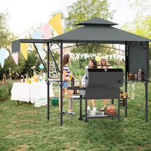 13x5' Grill Gazebo with Dual Side Awnings, 2 Shelves, 7 Hooks, Adjustable Shadow