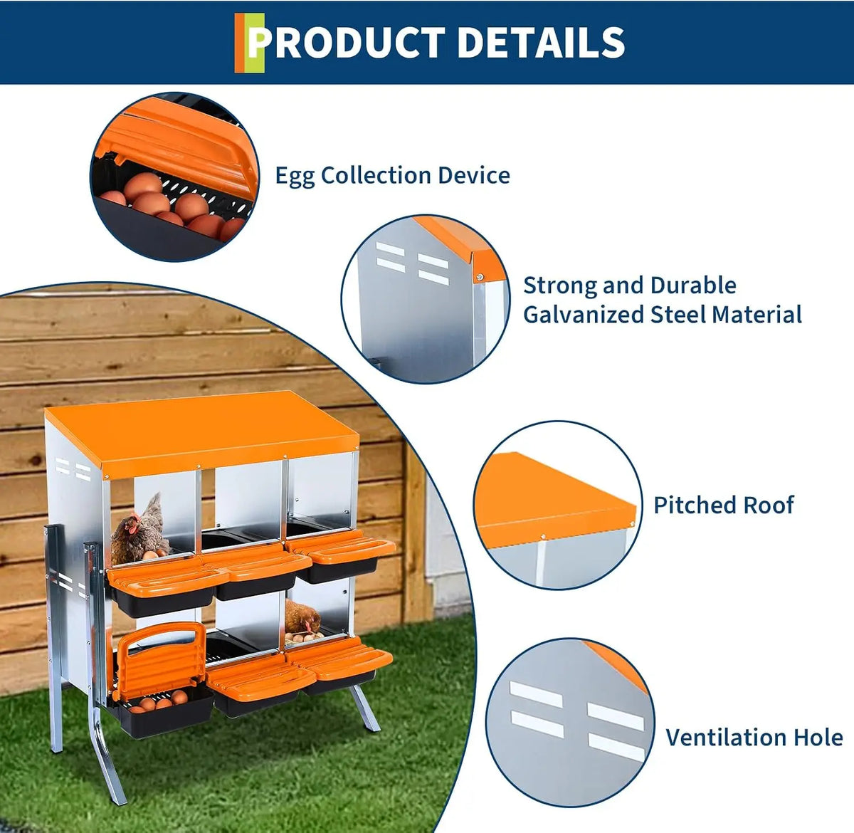 Garvee 6-Compartment Galvanized Chicken Nesting Box