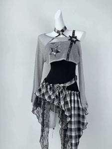 Hot Fashion 2-Pce  Blouse + Chic Irregular Dress
