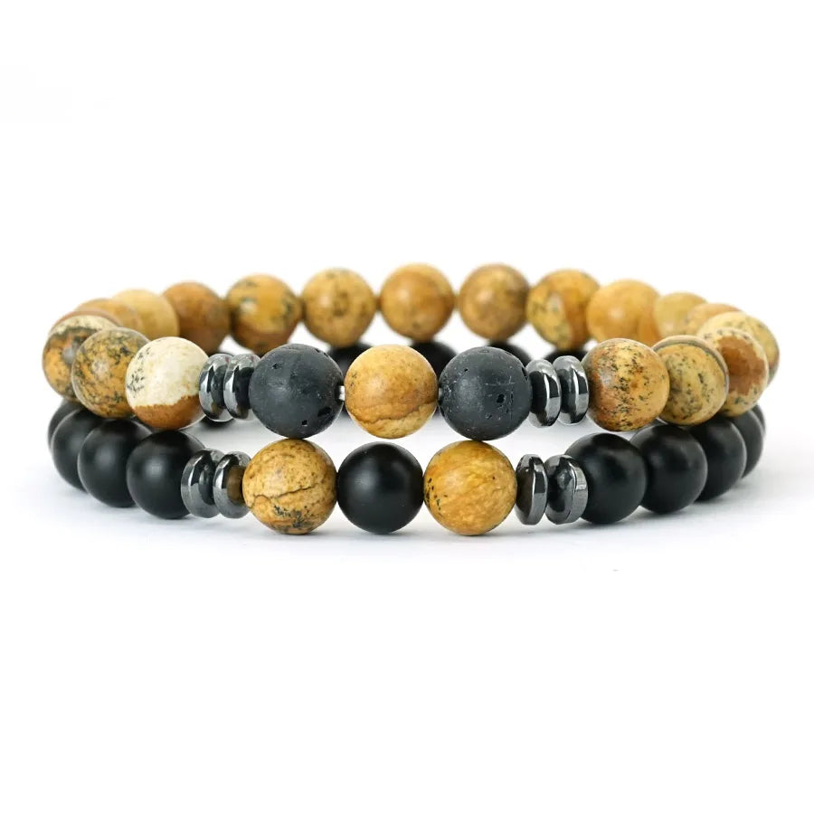 2Pcs 8mm Tiger Eyes Malachite Obsidian Hematite Stone Positive Energy Bracelet