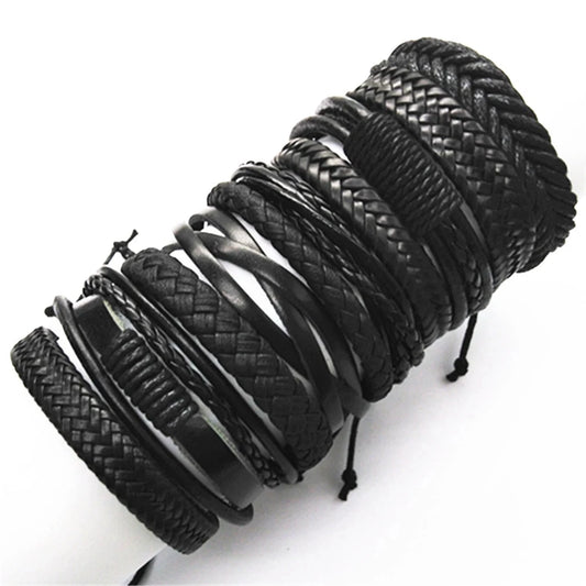 10 Pcs/set Black Wrap Woven Handmade Leather Bracelets
