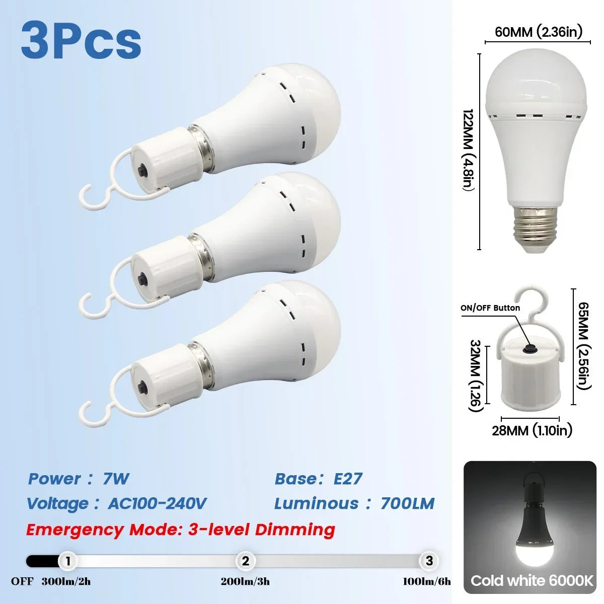 Rechargeable Emergency LED Light Bulb E27 – 1500mAh Power Outage Battery Backup Lamp
