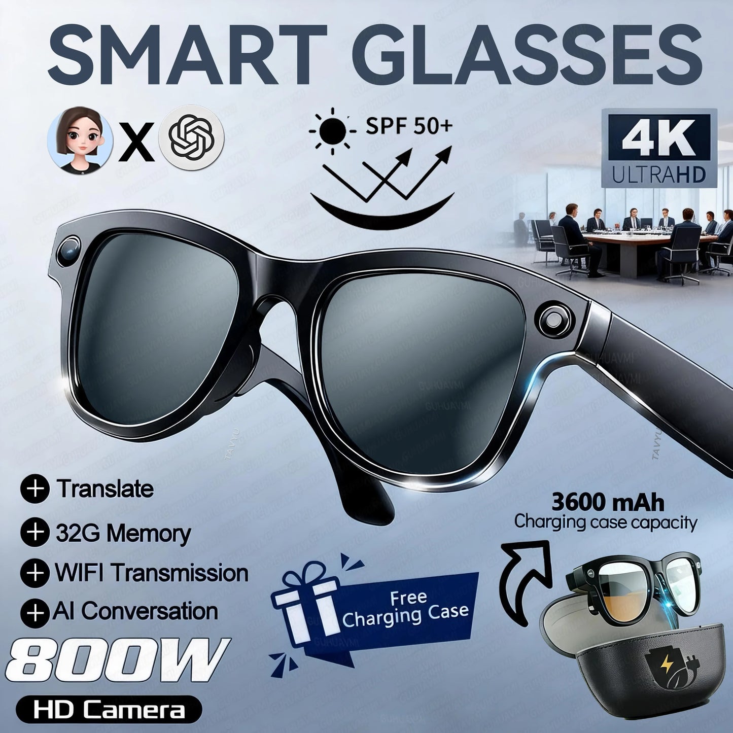 4K AI Camera Smart Sunglasses with Power Bank