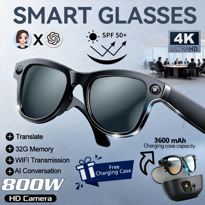 Smart AI Audio Video Glasses with 5MP HD Camera, 100+ Language Translation, ChatGPT & Bluetooth Audio