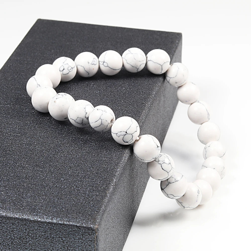 Natural Stone White Howlite Bead Bracelet