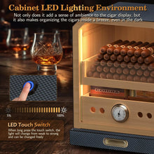 Lighted Control Magnetic Door Cigar Cabinet with Accessory Drawer and 2 Humidifiers Holds 100-150 Cigars