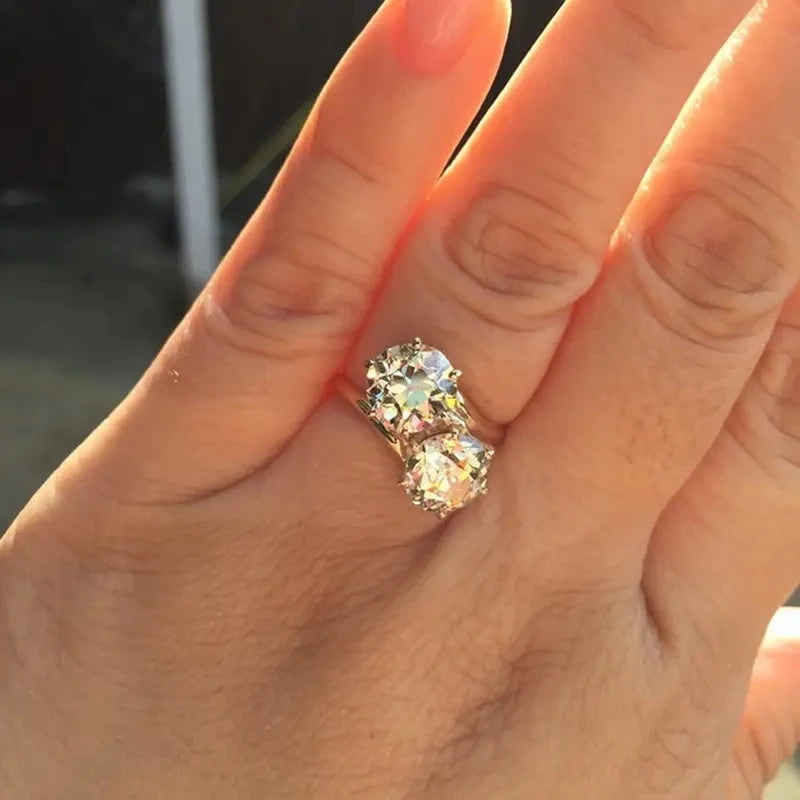 Huitan Double Round Cubic Zirconia Ring