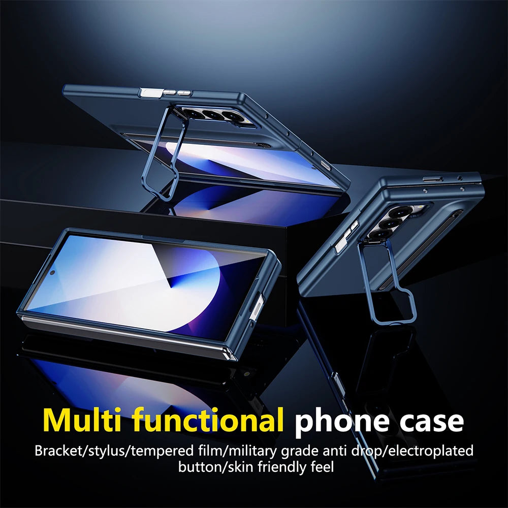 Samsung Galaxy Z Fold Metal Lens Stand Case with S Pen Holder & Tempered Glass Screen Protector