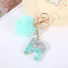 Letter Key Pendant With Green Fluffy Pompom