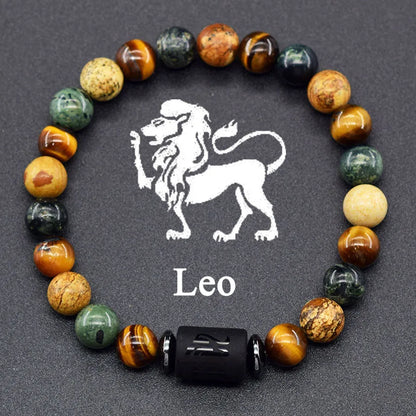 Natural Tiger Eye 12 Zodiac Bead Bracelet
