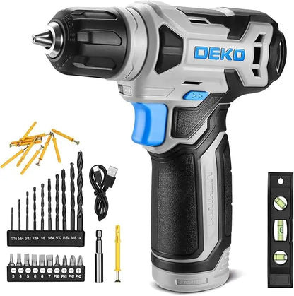 DEKO 8V Cordless Power Drill Set with 42-Piece Accessory Kit