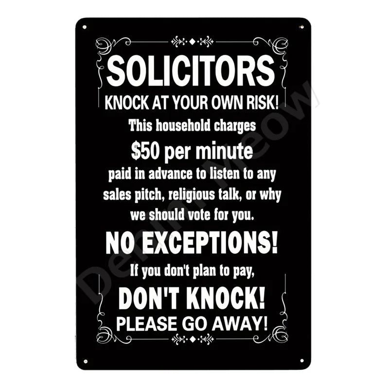 Funny No Soliciting Vintage Metal Tin Sign