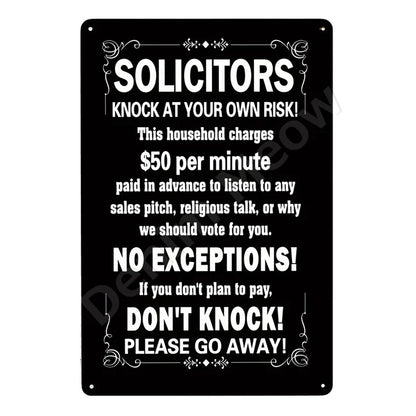 Funny No Soliciting Vintage Metal Tin Sign