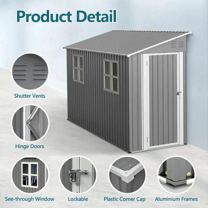4x10Ft Outdoor Metal Shed with Left/Right Door and 2 Windows