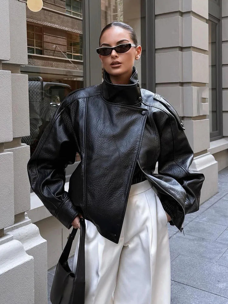 Women's Elegant High Street Asymmetric Button Zip-Up Jacket