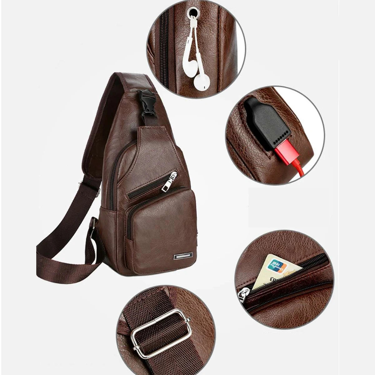 Men's Casual Microfiber Leather Crossbody Sling Chest Bag