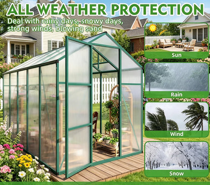 SUSUA 6x10FT Windproof Aluminum Polycarbonate Greenhouse