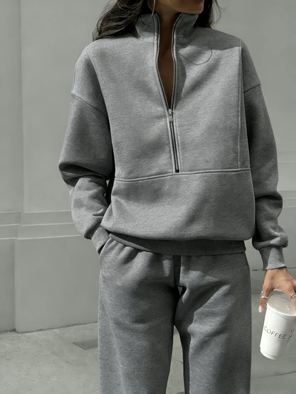 Women's Half-Zip Sweatshirt & Elastic Waist Tracksuit 2-Piece Set