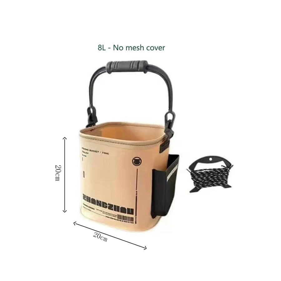 Foldable Live Fish Bucket and Portable Net with Rope