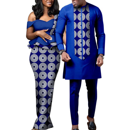 African Print Matching Couple Outfits Men's Dashiki Shirt Set & Women's Dress