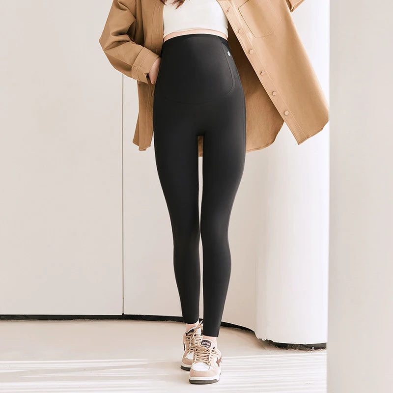 Thin Maternity Sharkskin Leggings with Belly Support