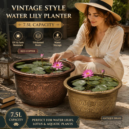 Resin Lotus Planter Pot - 7.5L Vintage Water Reservoir & Retro Flower Pot