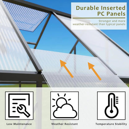 6 x 8FT Polycarbonate Greenhouse with Roof Air Vent
