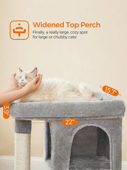Light Gray Cat Tree Tower - Multi-Level Cat Condo with Perch & Sisal Scratching Posts