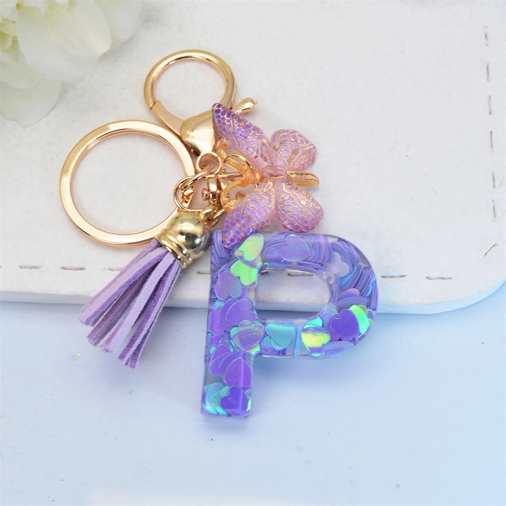 Exquisite Initial Blue Shiny Resin Keychain