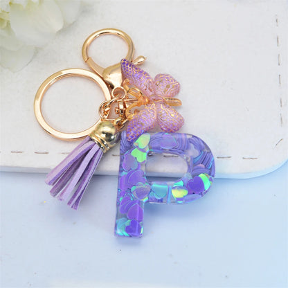 Exquisite Initial Blue Shiny Resin Keychain