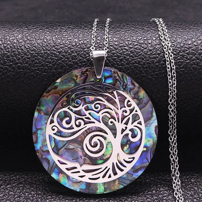 Tree of Life Stainless Steel Abalone Shell Natural Necklace Chain